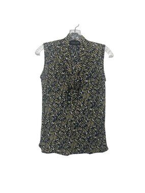 Evan Picone Sleeveless Patterned Blouse Womens XS Blue Yellow New Black Label